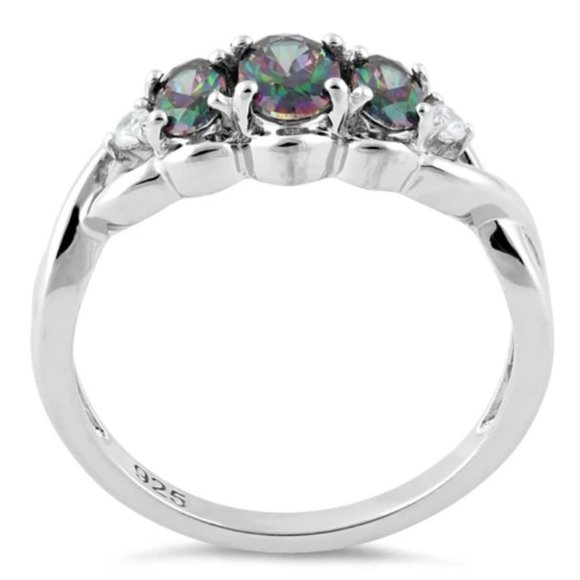 925 STERLING SILVER Simulated Mystic Rainbow Topaz CZ Ring - Picture 14 of 16